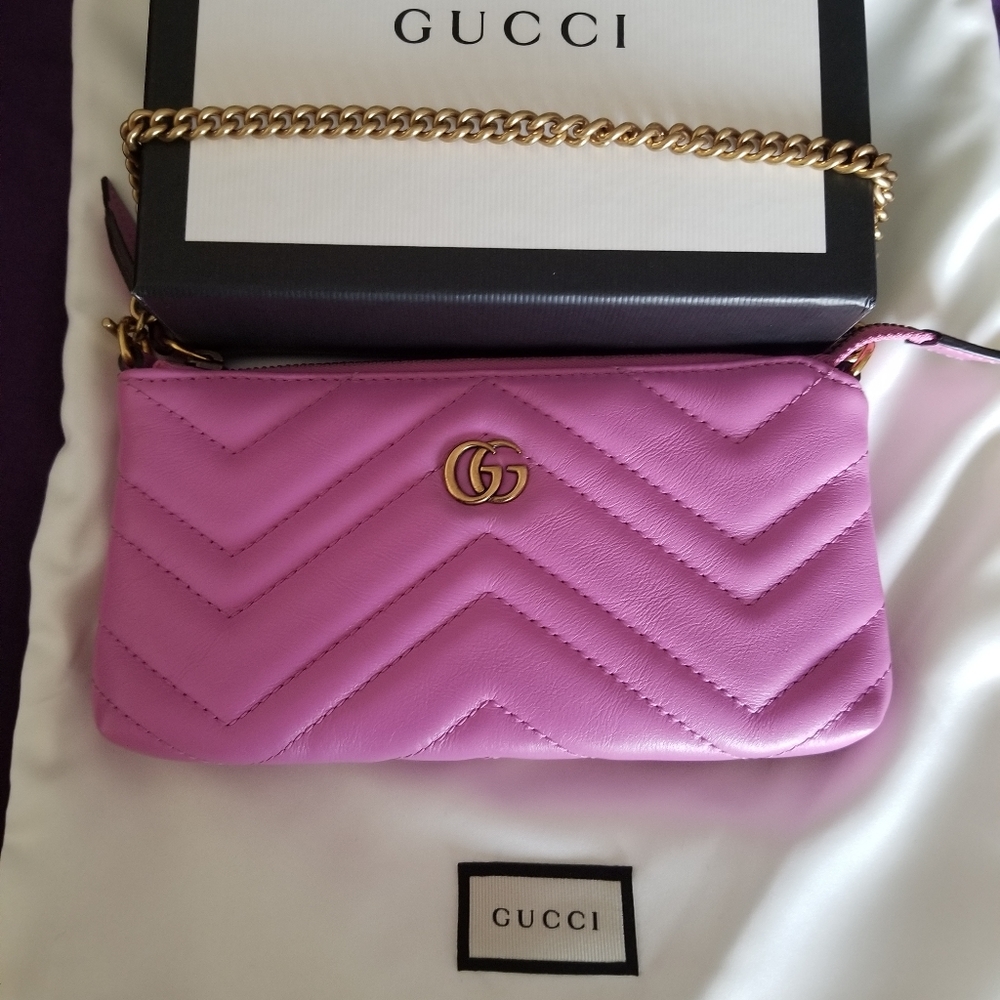 GG Pink Marmont Matelasse chain pouch wwallet